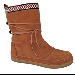 Toms Brown Ankle Boots with Patterned Trim